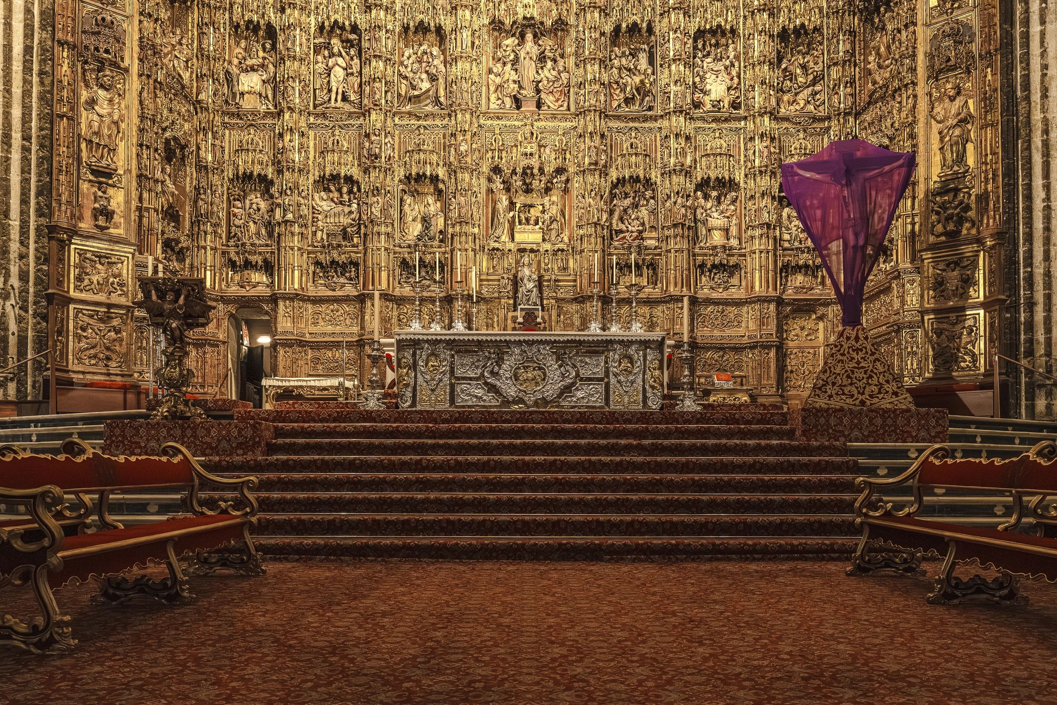 Church altar prepared for worship